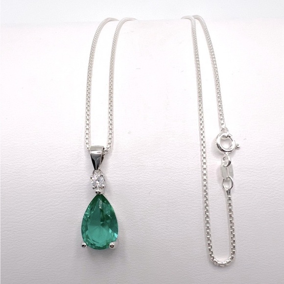 .925 Sterling Silver Simulated Paraiba Tourmaline Necklace - Picture 1 of 12